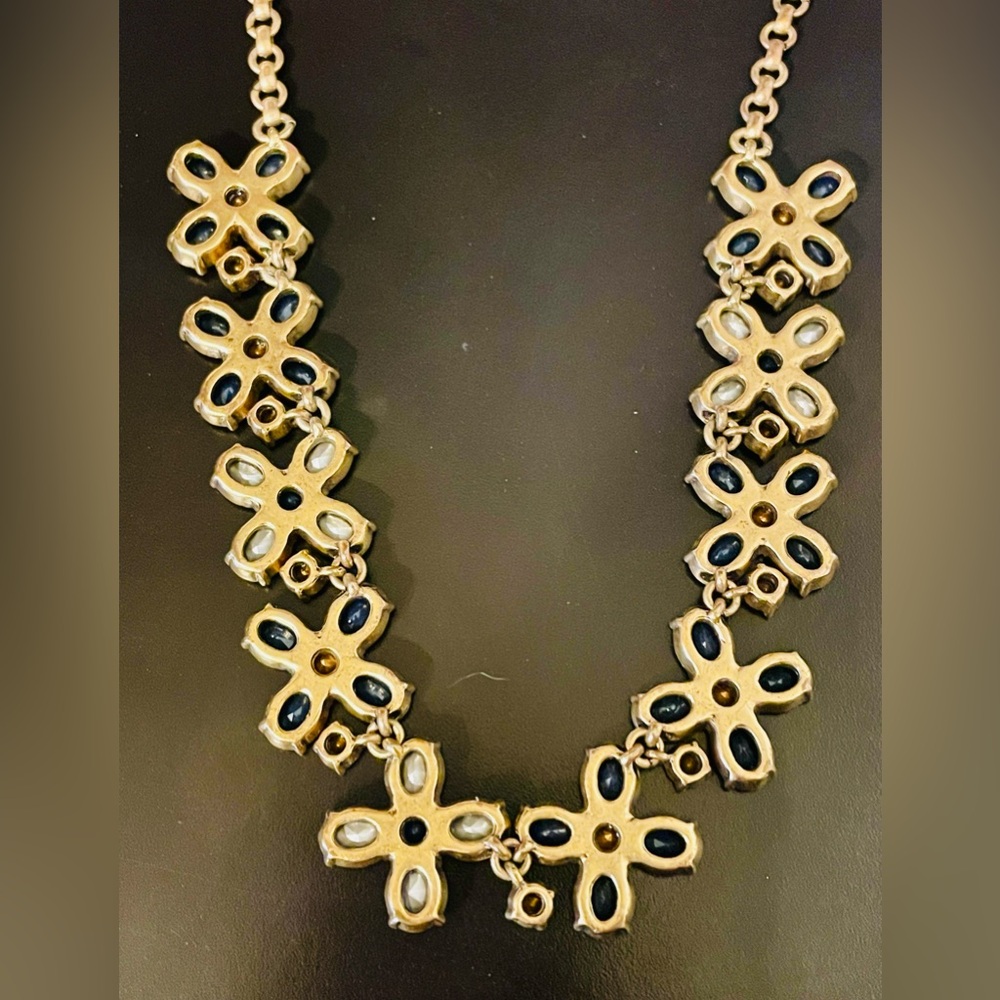 J Crew Dark Blue and Crystal Gold Statement Necklace - Picture 5 of 9